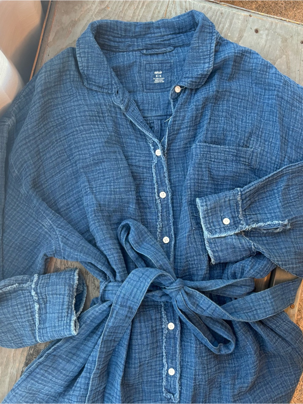 aerie Indigo Gauze shorts Romper | size medium - Picture 3 of 6